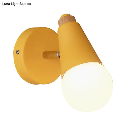 DecorBites™ Macaron Loft Sweet Cone Wall Light - Metal/Wood Backplate - Rotatable - Single Light - Blue/Green/Pink - Corridor