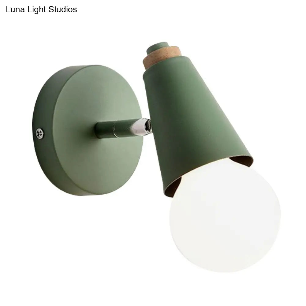 DecorBites™ Macaron Loft Sweet Cone Wall Light - Metal/Wood Backplate - Rotatable - Single Light - Blue/Green/Pink - Corridor