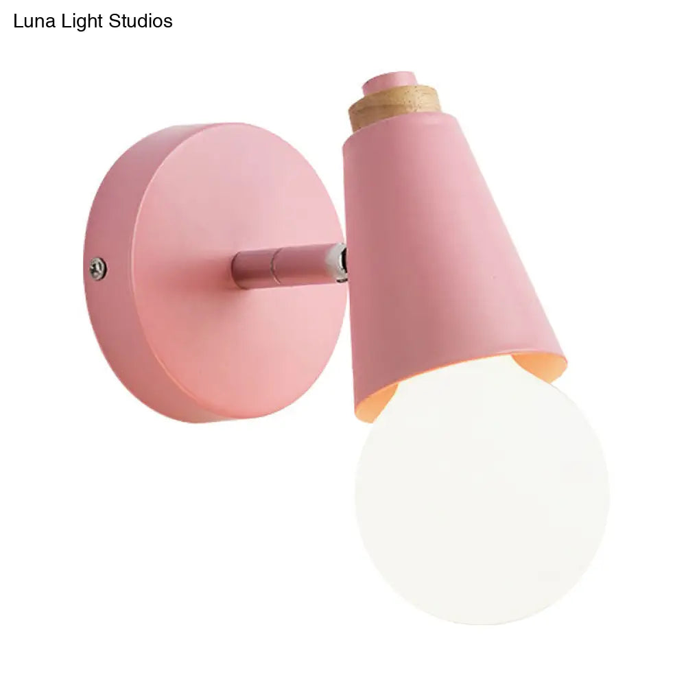 DecorBites™ Macaron Loft Sweet Cone Wall Light - Metal/Wood Backplate - Rotatable - Single Light - Blue/Green/Pink - Corridor