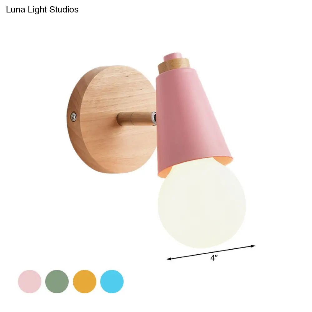 DecorBites™ Macaron Loft Sweet Cone Wall Light - Metal/Wood Backplate - Rotatable - Single Light - Blue/Green/Pink - Corridor