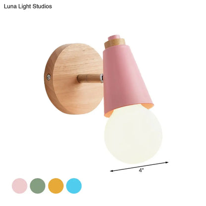 DecorBites™ Macaron Loft Sweet Cone Wall Light - Metal/Wood Backplate - Rotatable - Single Light - Blue/Green/Pink - Corridor