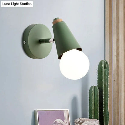DecorBites™ Macaron Loft Sweet Cone Wall Light - Metal/Wood Backplate - Rotatable - Single Light - Blue/Green/Pink - Corridor
