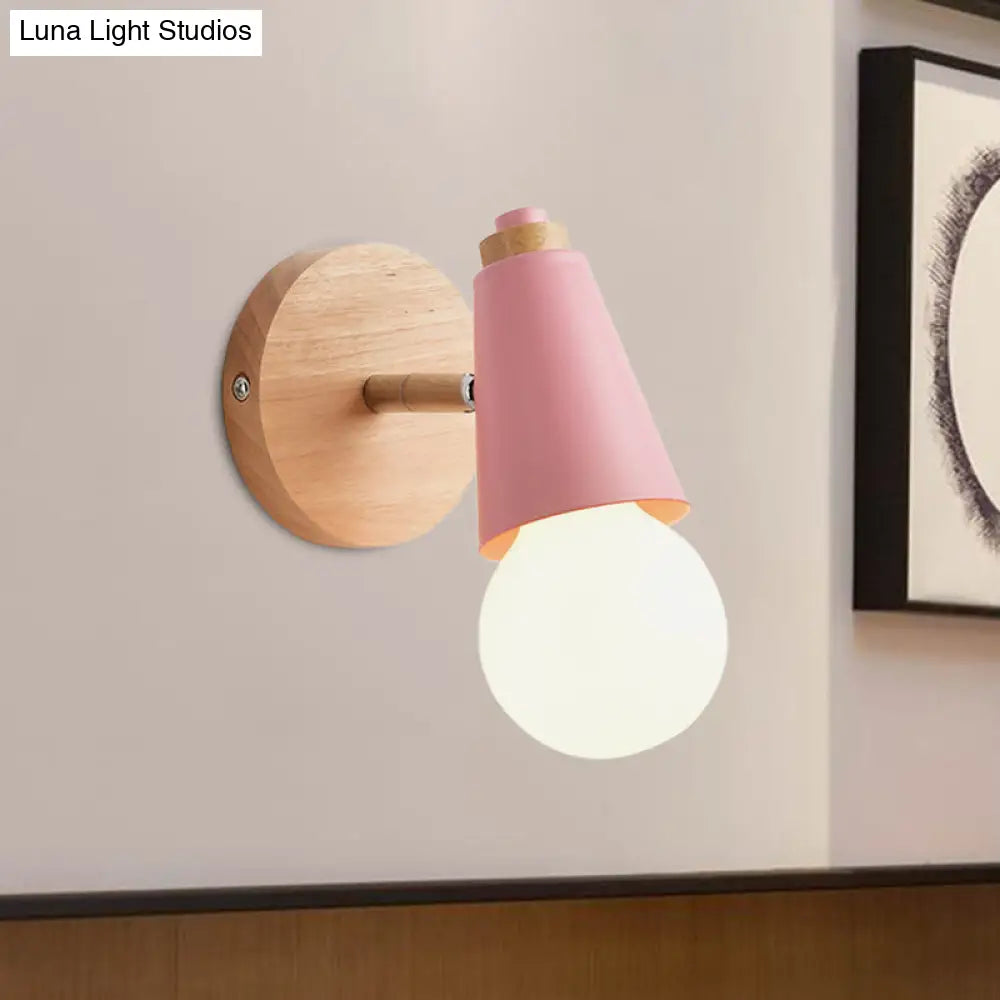 DecorBites™ Macaron Loft Sweet Cone Wall Light - Metal/Wood Backplate - Rotatable - Single Light - Blue/Green/Pink - Corridor