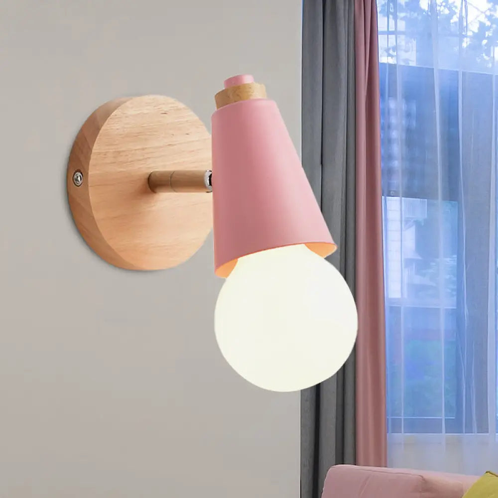 DecorBites™ Macaron Loft Sweet Cone Wall Light - Metal/Wood Backplate - Rotatable - Single Light - Blue/Green/Pink - Corridor