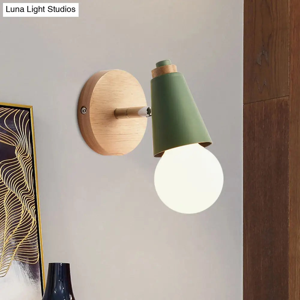 DecorBites™ Macaron Loft Sweet Cone Wall Light - Metal/Wood Backplate - Rotatable - Single Light - Blue/Green/Pink - Corridor