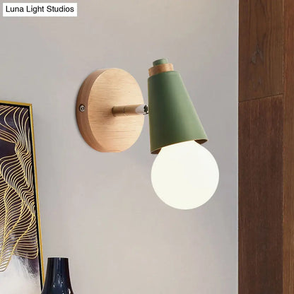 DecorBites™ Macaron Loft Sweet Cone Wall Light - Metal/Wood Backplate - Rotatable - Single Light - Blue/Green/Pink - Corridor
