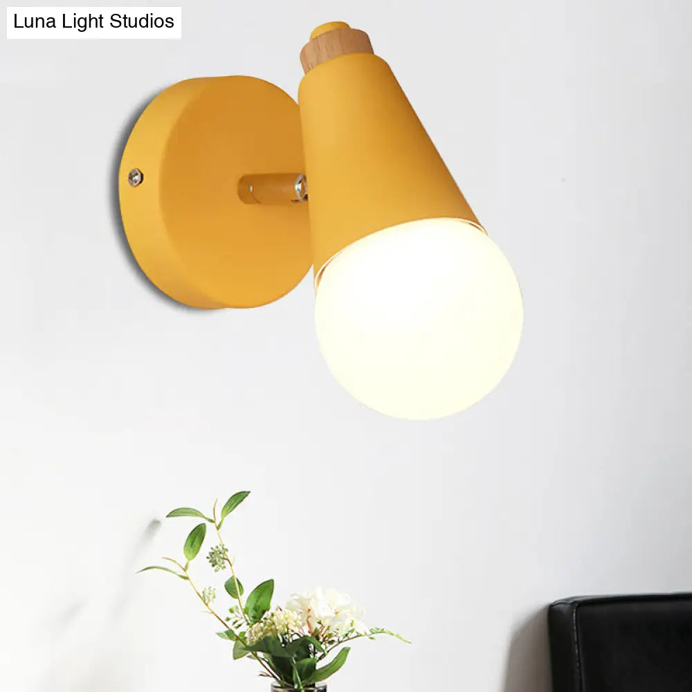 DecorBites™ Macaron Loft Sweet Cone Wall Light - Metal/Wood Backplate - Rotatable - Single Light - Blue/Green/Pink - Corridor