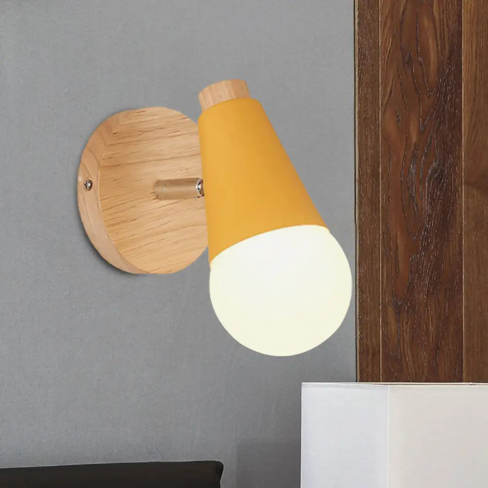DecorBites™ Macaron Loft Sweet Cone Wall Light - Metal/Wood Backplate - Rotatable - Single Light - Blue/Green/Pink - Corridor
