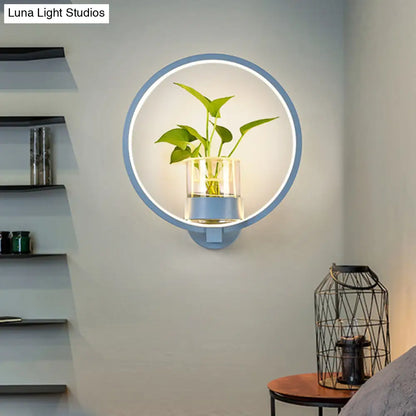 DecorBites™ Macaron Metal LED Wall Sconce with Plant Pot for Bedroom - Grey/Yellow/Blue