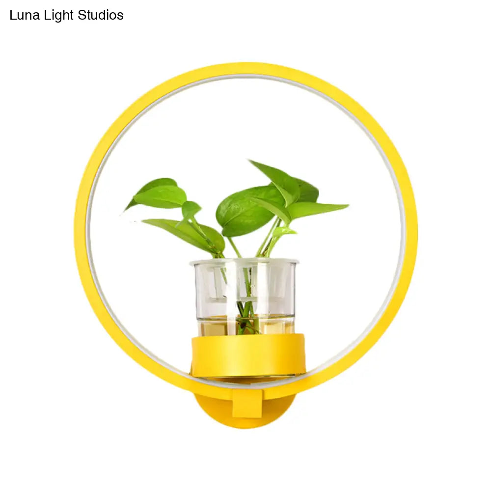 DecorBites™ Macaron Metal LED Wall Sconce with Plant Pot for Bedroom - Grey/Yellow/Blue