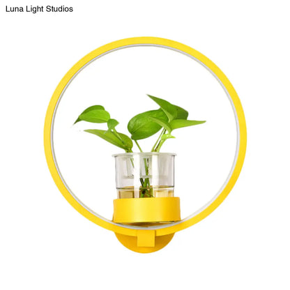 DecorBites™ Macaron Metal LED Wall Sconce with Plant Pot for Bedroom - Grey/Yellow/Blue