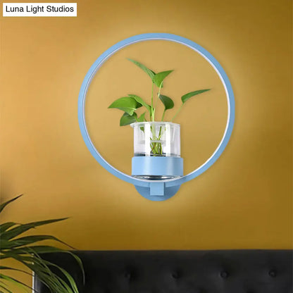 DecorBites™ Macaron Metal LED Wall Sconce with Plant Pot for Bedroom - Grey/Yellow/Blue