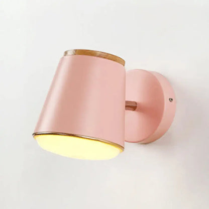 Macaron pink & gold fabric wall lamp – bedroom cylindrical sconce