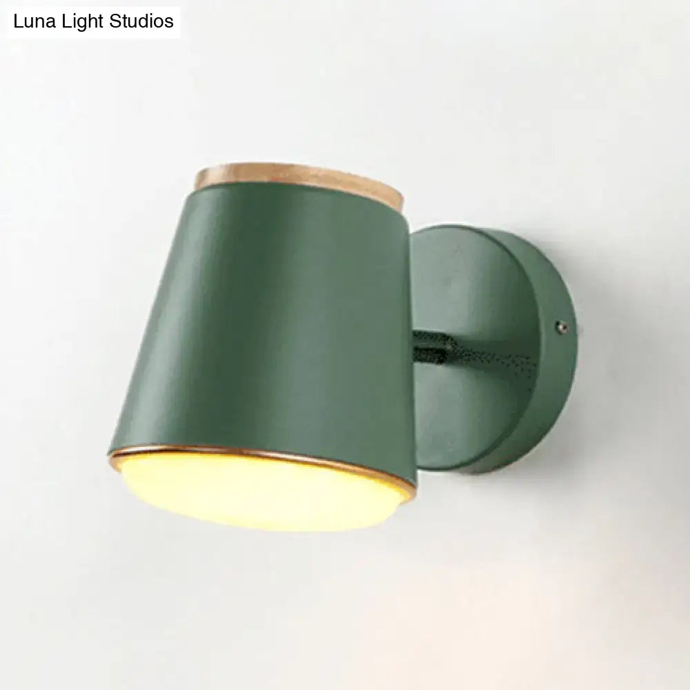 Macaron pink & gold fabric wall lamp – bedroom cylindrical sconce