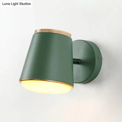 Macaron pink & gold fabric wall lamp – bedroom cylindrical sconce