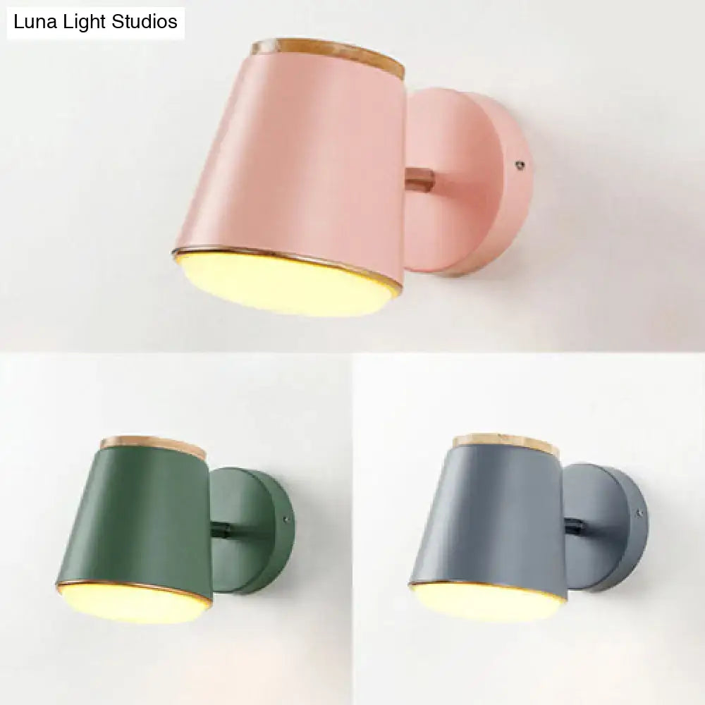 Macaron pink & gold fabric wall lamp – bedroom cylindrical sconce