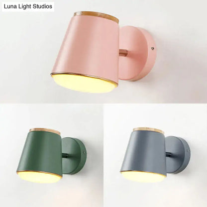 Macaron pink & gold fabric wall lamp – bedroom cylindrical sconce