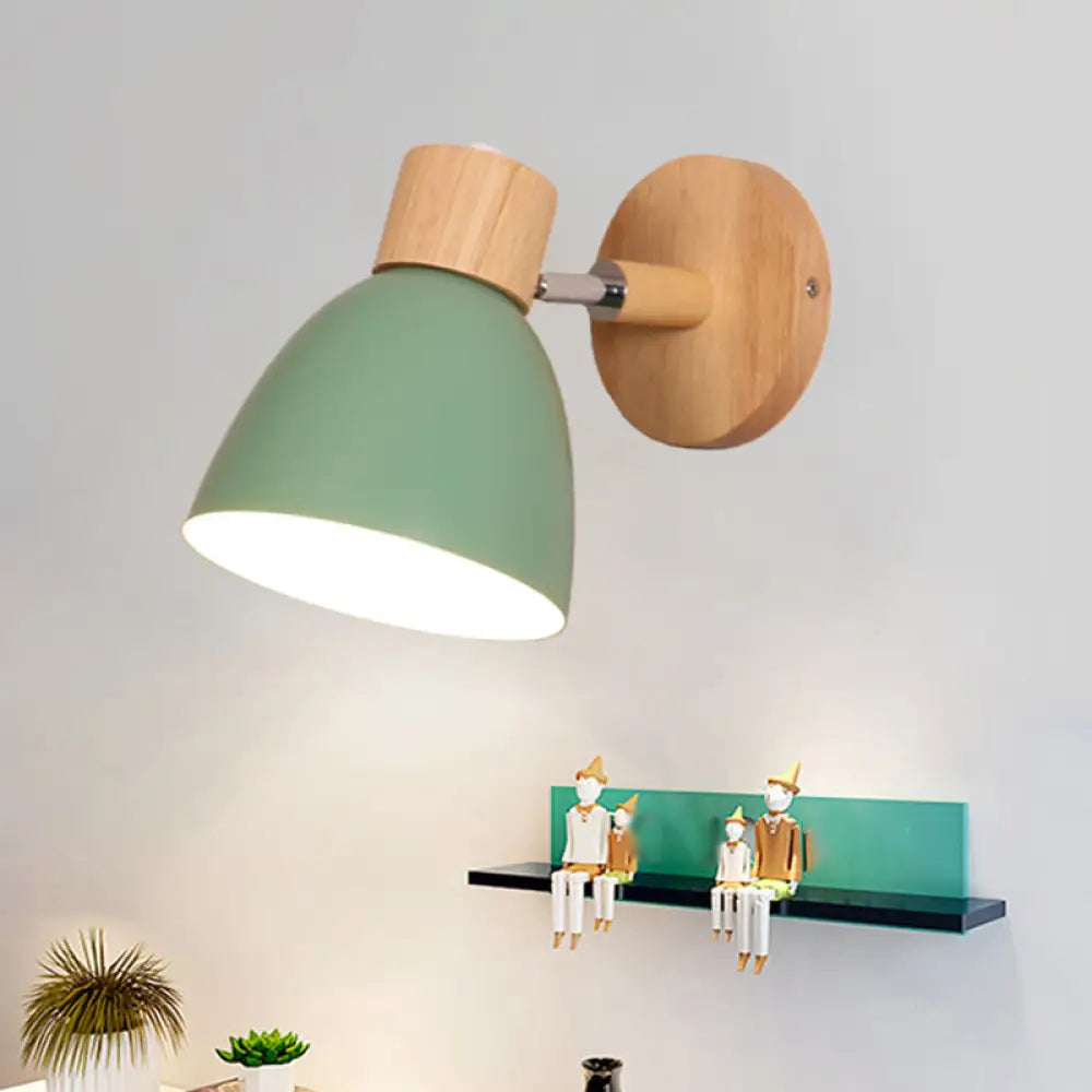 DecorBites™ Macaron Wood Wall Mounted Lamp with Dome Aluminum Shade - Corridor Wall Light Fixture