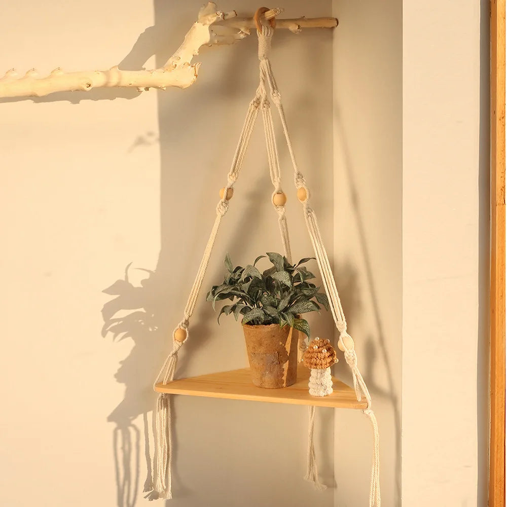 DecorBites™ Macrame Wall Hanging Corner Shelf for Boho Decor