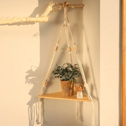 DecorBites™ Macrame Wall Hanging Corner Shelf for Boho Decor