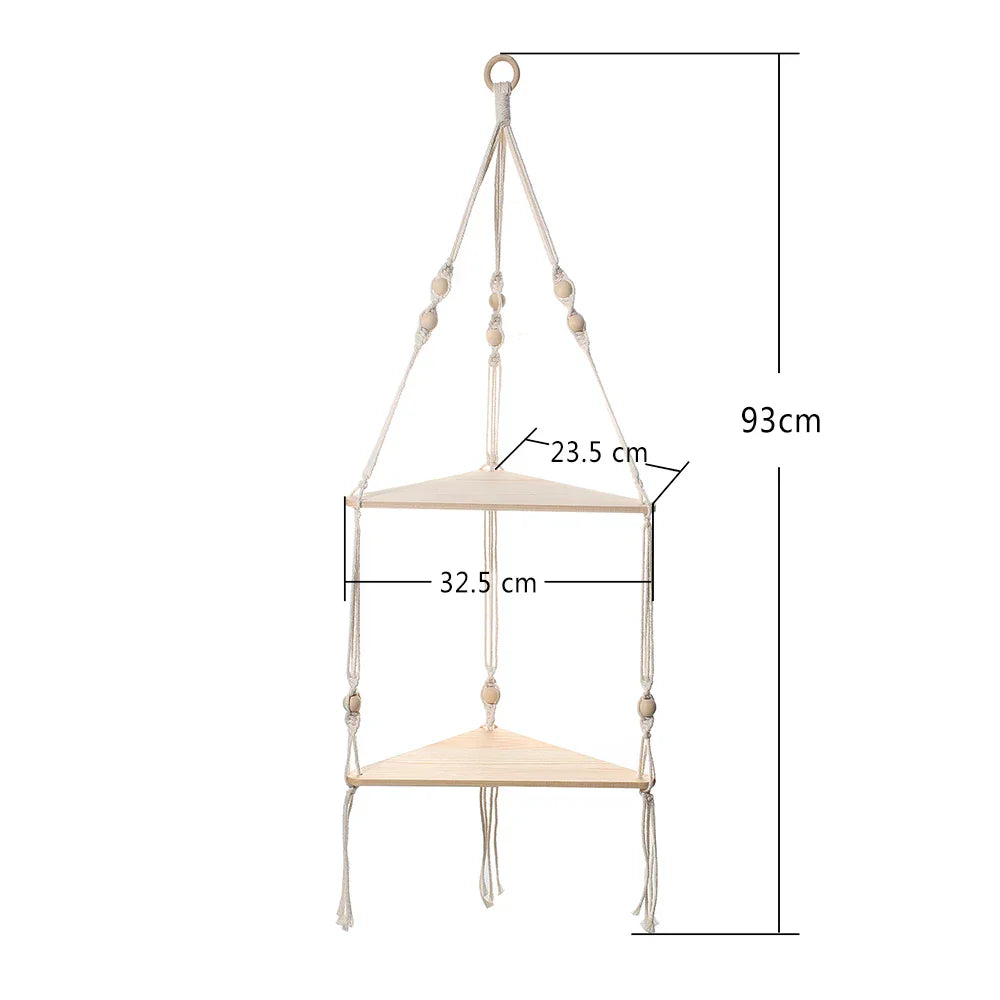 DecorBites™ Macrame Wall Hanging Corner Shelf for Boho Decor