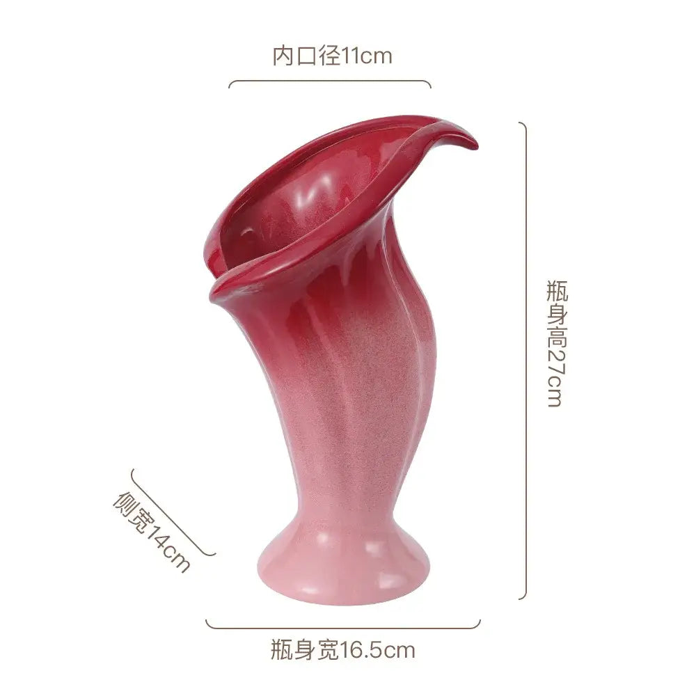 Magenta gradient calla lily ceramic vase living room decor