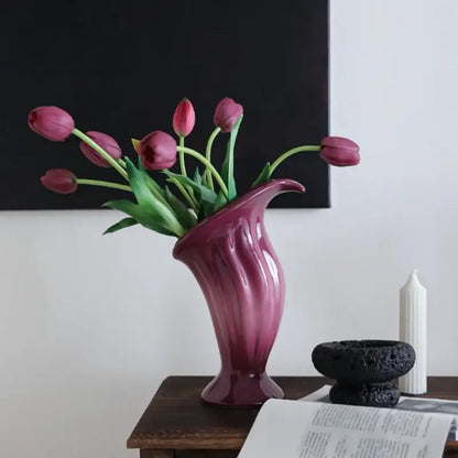 Magenta gradient calla lily ceramic vase living room decor