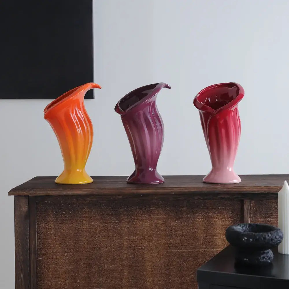 Magenta gradient calla lily ceramic vase living room decor