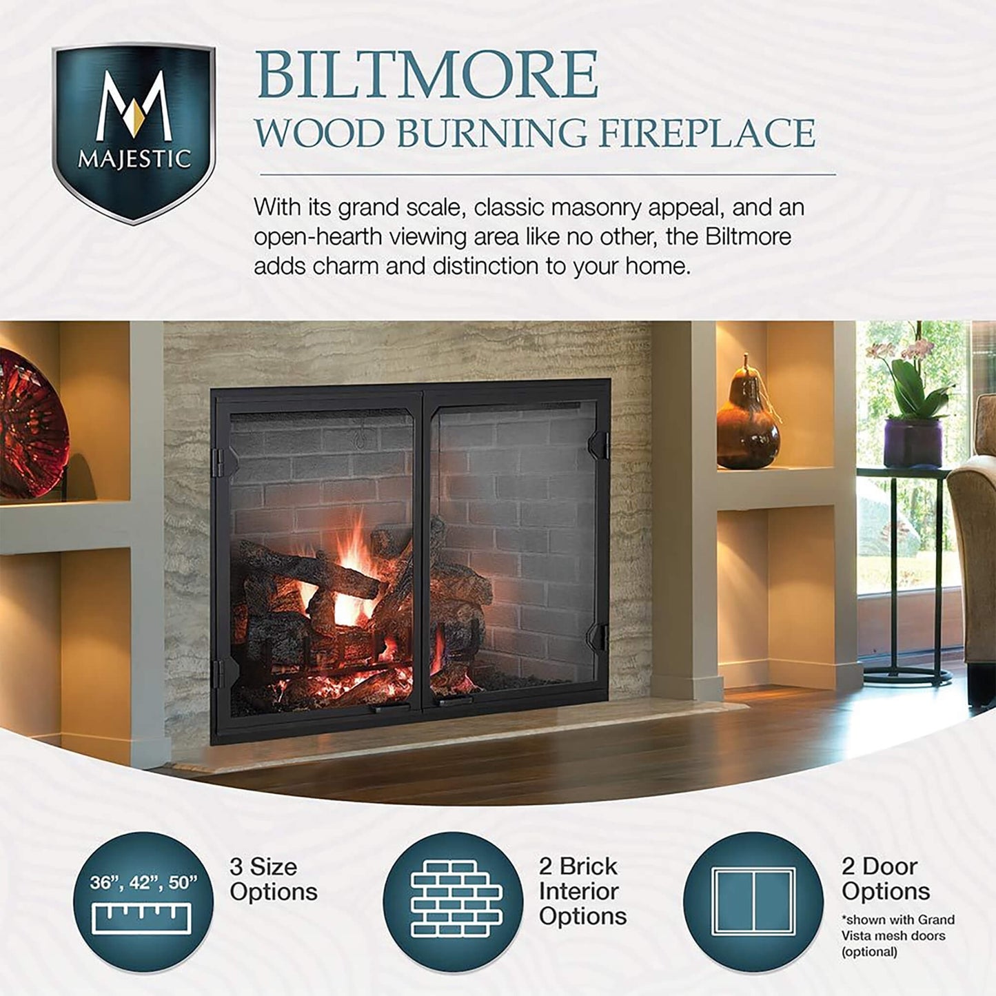 Majestic Biltmore 42" Herringbone Pattern Open Wood Burning Fireplace [SB80HB] (SAK62149)