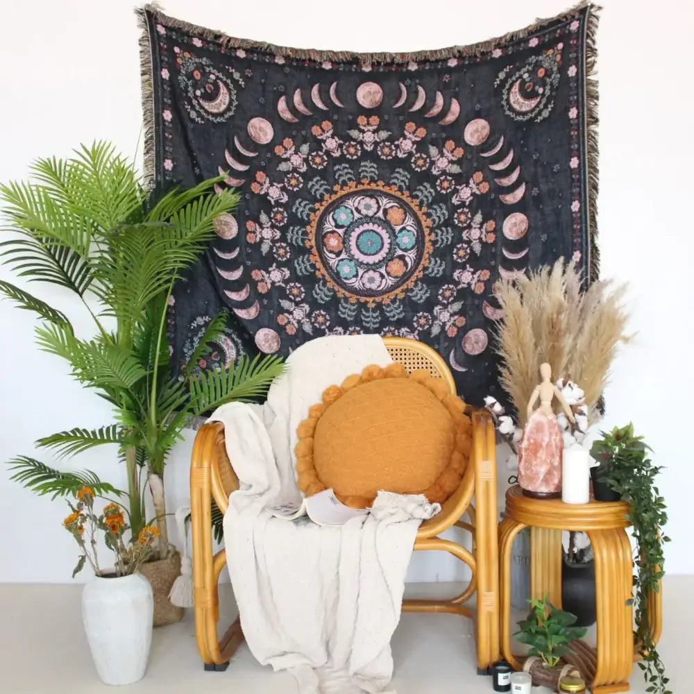 Mandala black geo tassel picnic mat and sofa cover living room blanket