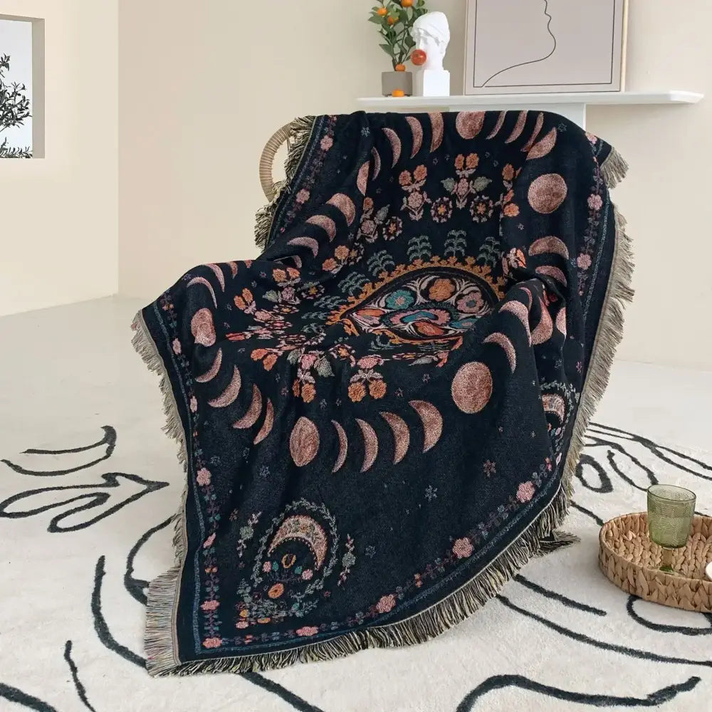 Mandala black geo tassel picnic mat and sofa cover living room blanket