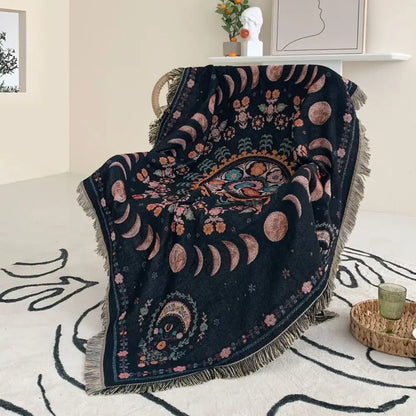 Mandala black geo tassel picnic mat and sofa cover living room blanket