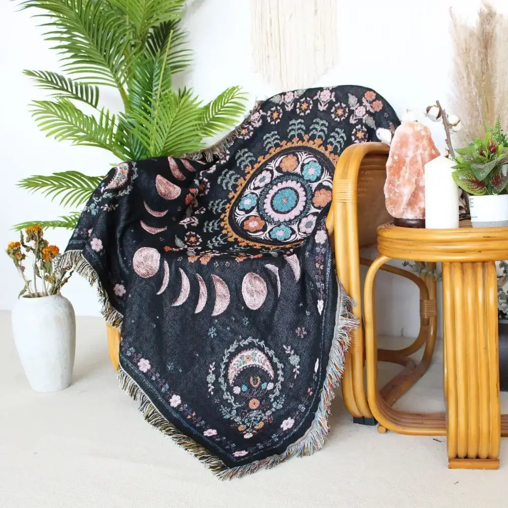 Mandala black geo tassel picnic mat and sofa cover living room blanket