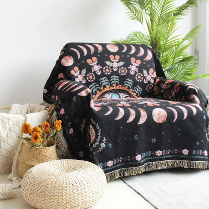 Mandala black geo tassel picnic mat and sofa cover living room blanket
