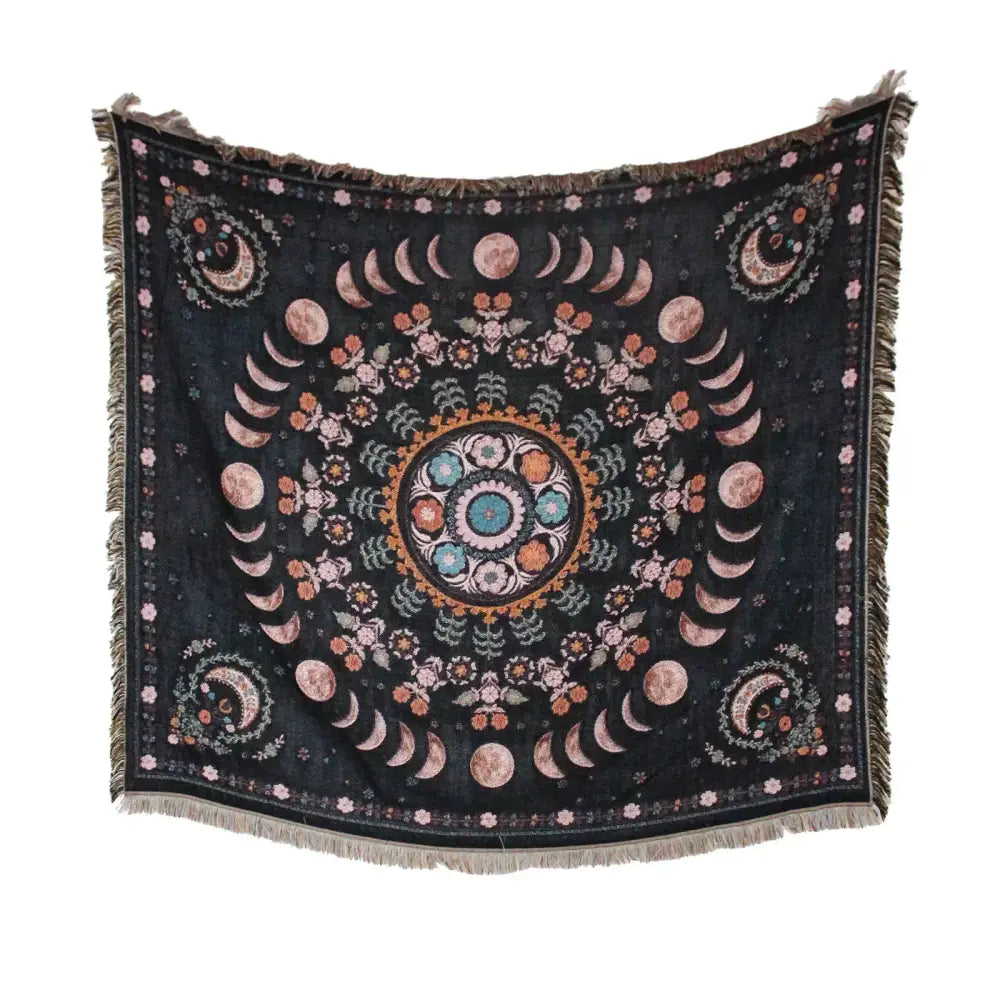 Mandala black geo tassel picnic mat and sofa cover living room blanket
