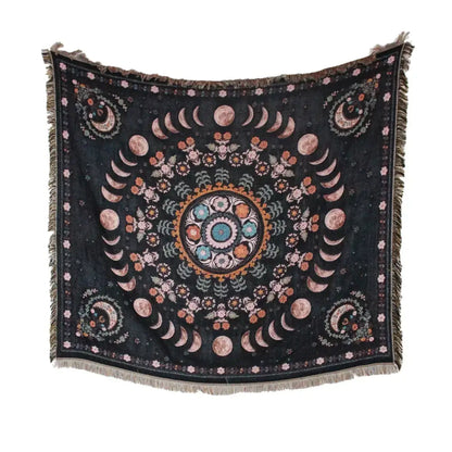 Mandala black geo tassel picnic mat and sofa cover living room blanket