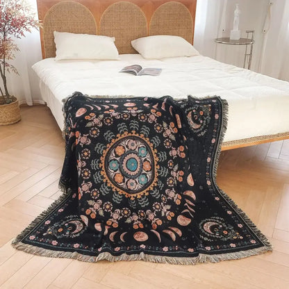 Mandala black geo tassel picnic mat and sofa cover living room blanket