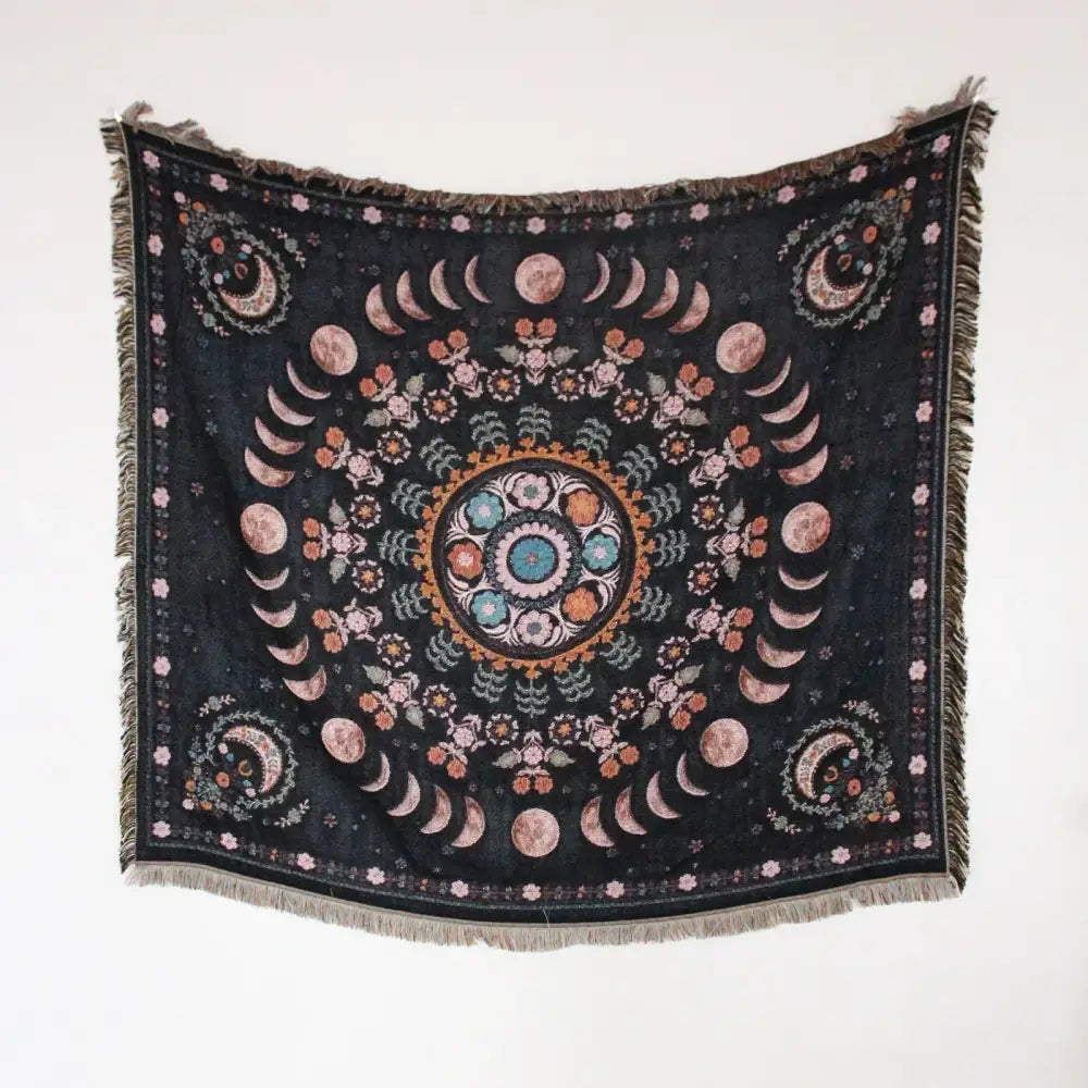 Mandala black geo tassel picnic mat and sofa cover living room blanket