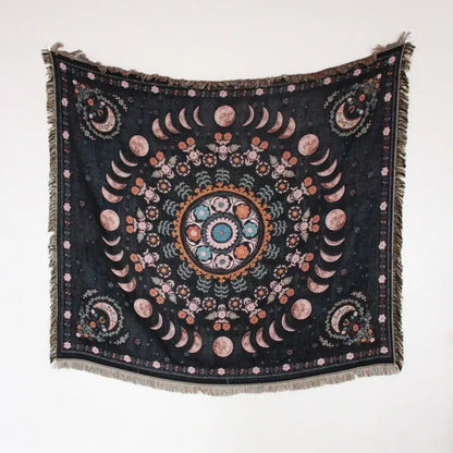 Mandala black geo tassel picnic mat and sofa cover living room blanket