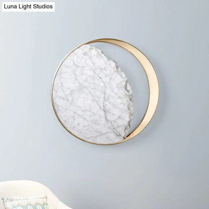 DecorBites™ Marble Gold LED Wall Light with Moon Sconce Design and Metallic Ring - Elegant Bedside Fixture
