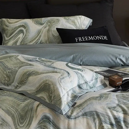 Marble gray & teal 100s egyptian cotton bedding set bedroom