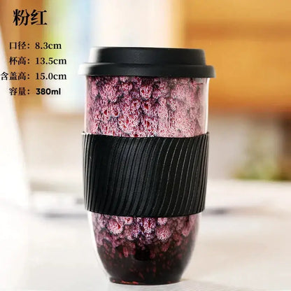 Marbled ceramic kiln mug with silicone grip kitchen travel cup