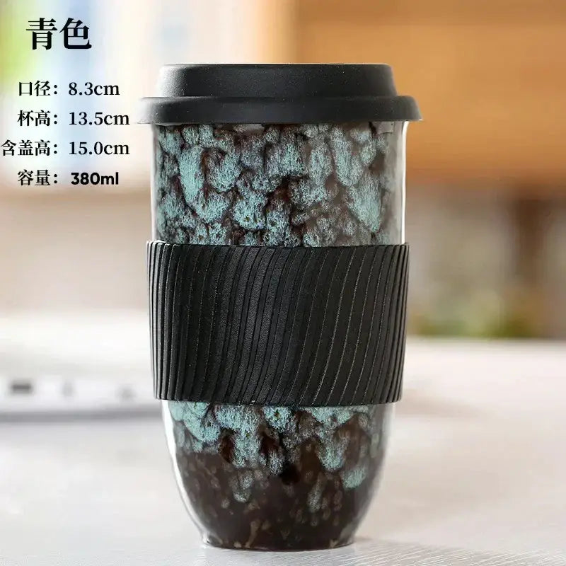 Marbled ceramic kiln mug with silicone grip kitchen travel cup