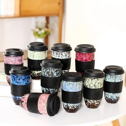 Marbled ceramic kiln mug with silicone grip kitchen travel cup