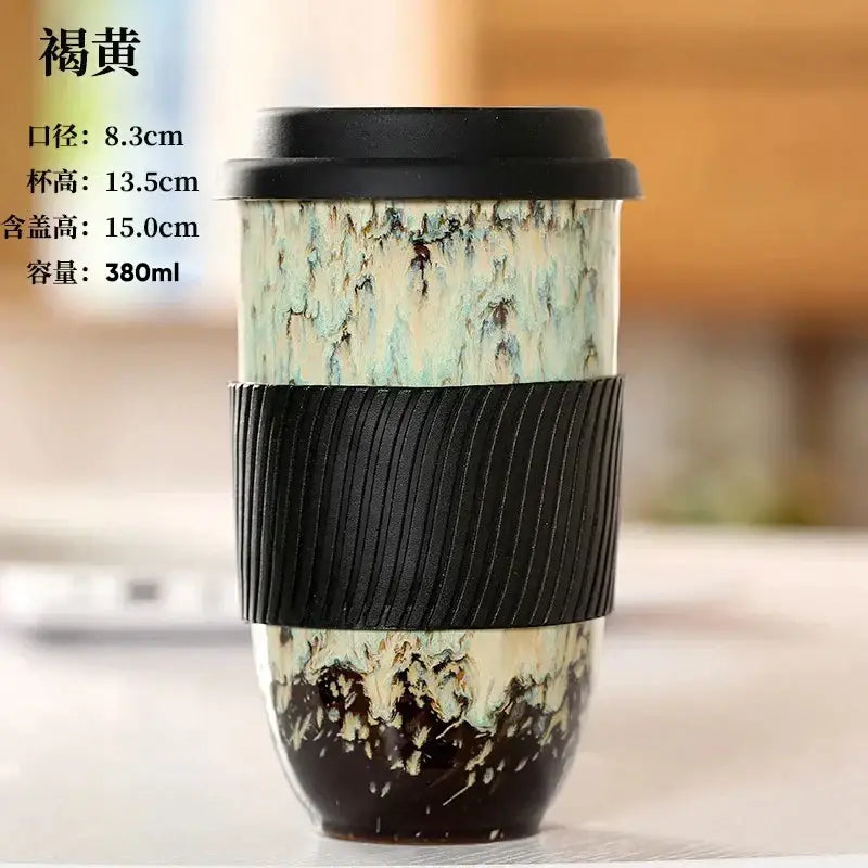 Marbled ceramic kiln mug with silicone grip kitchen travel cup