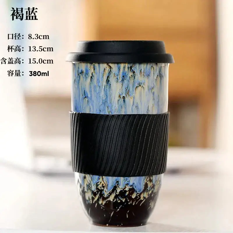 Marbled ceramic kiln mug with silicone grip kitchen travel cup