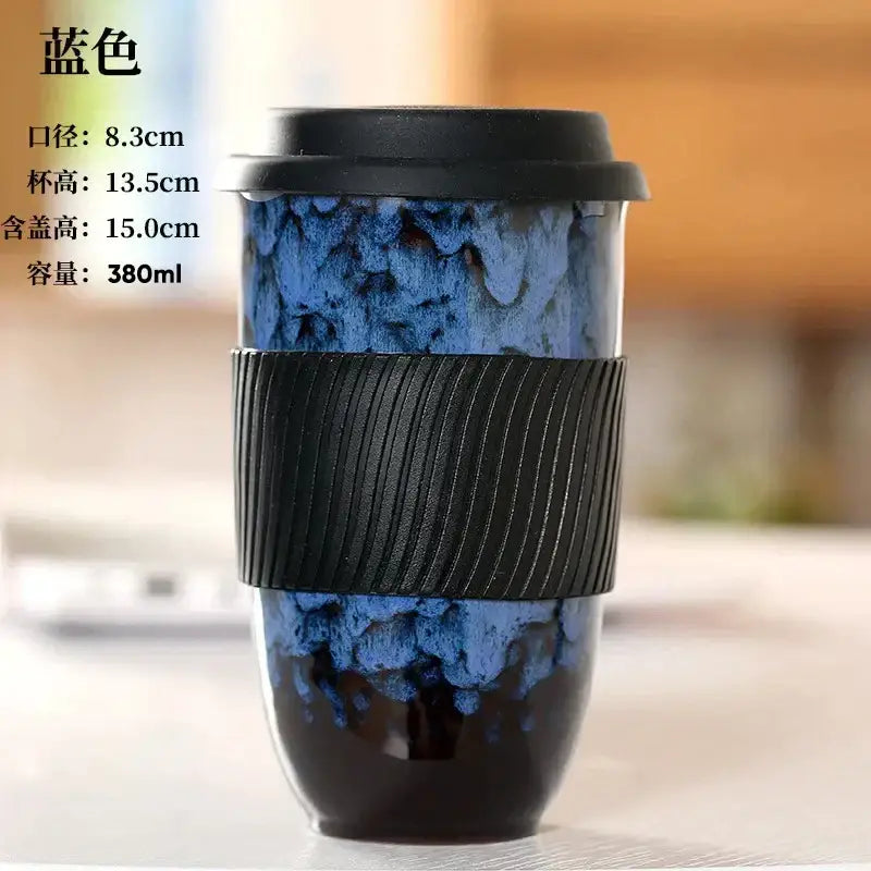 Marbled ceramic kiln mug with silicone grip kitchen travel cup