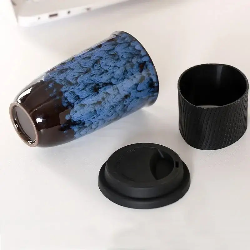 Marbled ceramic kiln mug with silicone grip kitchen travel cup