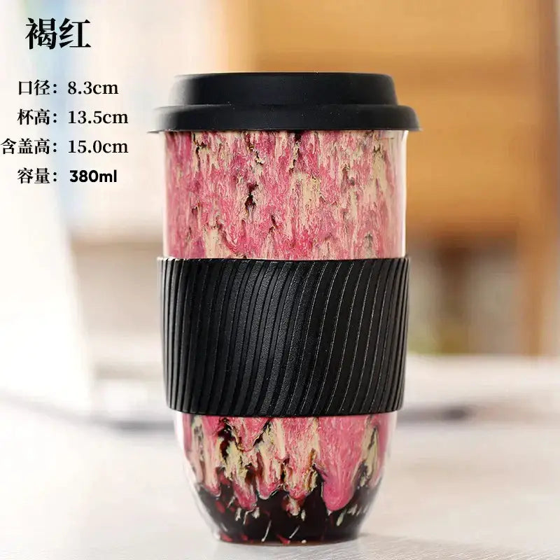 Marbled ceramic kiln mug with silicone grip kitchen travel cup
