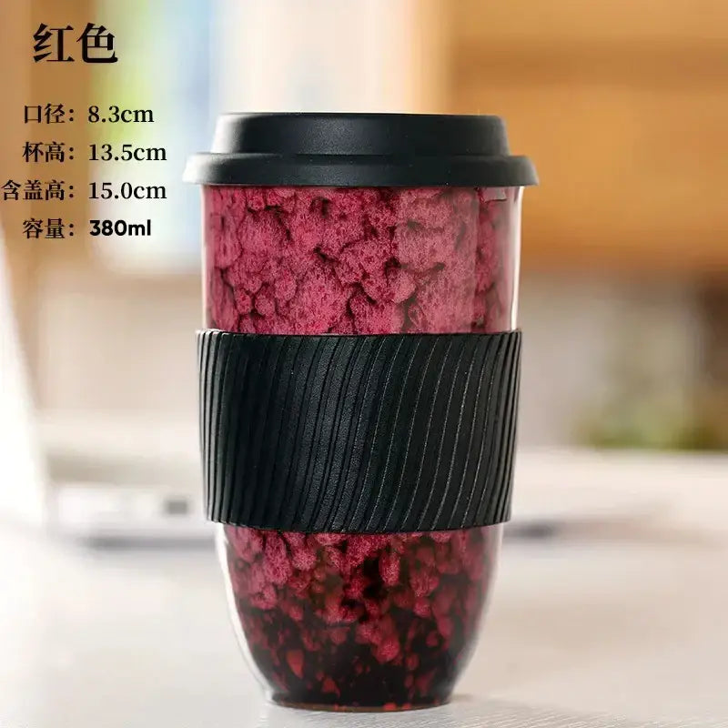 Marbled ceramic kiln mug with silicone grip kitchen travel cup
